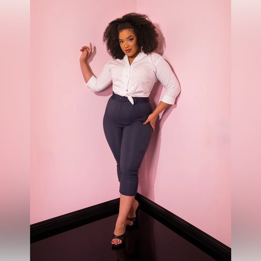 CAPRI PANTS IN FAUX DENIM - VIXEN BY MICHELINE PITT XL